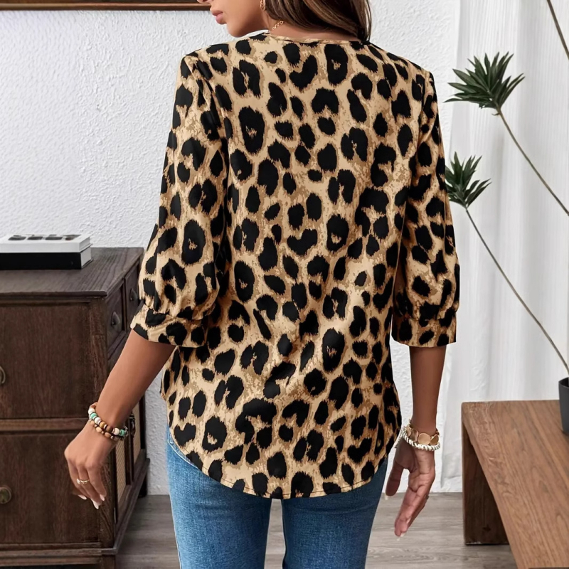 2024 Új európai és amerikai határokon átnyúló Amazon Független Állomás AliExpress eBay Leopárdmintás Lezser Laza Női Felső