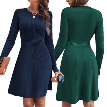 X7212 Határokon átnyúló Amazon Európa és Amerika Őszi és téli új, átlátszó színű kötött, hosszú ujjú, divatos, karcsúsított pulóverruha