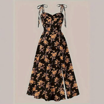 Határokon átnyúló európai és amerikai női Amazon-mintás, megkötős vállpántos ruha, elegáns, szív alakú gallérral díszített ujjatlan ruha