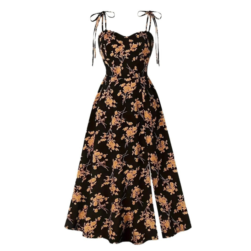 Határokon átnyúló európai és amerikai női Amazon-mintás, megkötős vállpántos ruha, elegáns, szív alakú gallérral díszített ujjatlan ruha