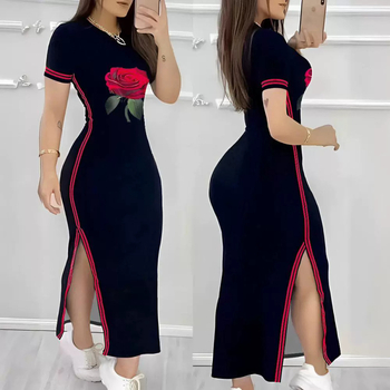 Új, határokon átnyúló európai és amerikai export 2024 őszi Amazon Rose Hot Picture kontrasztos csíkos hasított lezser szoknya