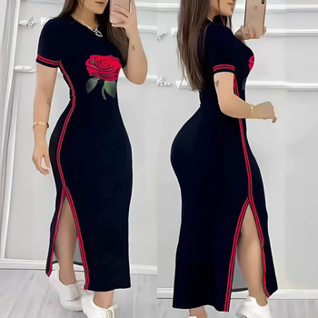 Új, határokon átnyúló európai és amerikai export 2024 őszi Amazon Rose Hot Picture kontrasztos csíkos hasított lezser szoknya