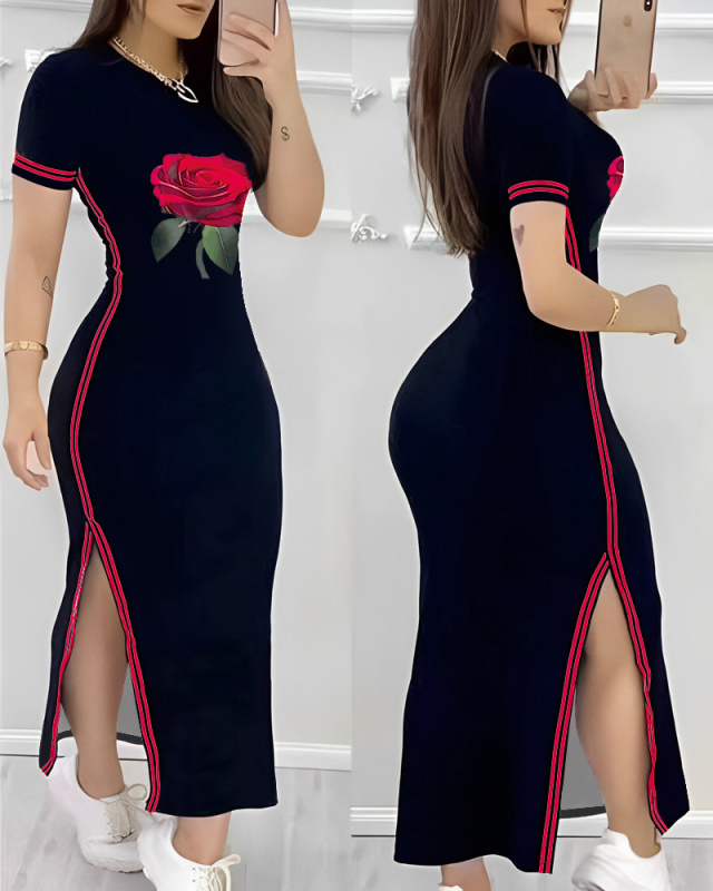 Új, határokon átnyúló európai és amerikai export 2024 őszi Amazon Rose Hot Picture kontrasztos csíkos hasított lezser szoknya