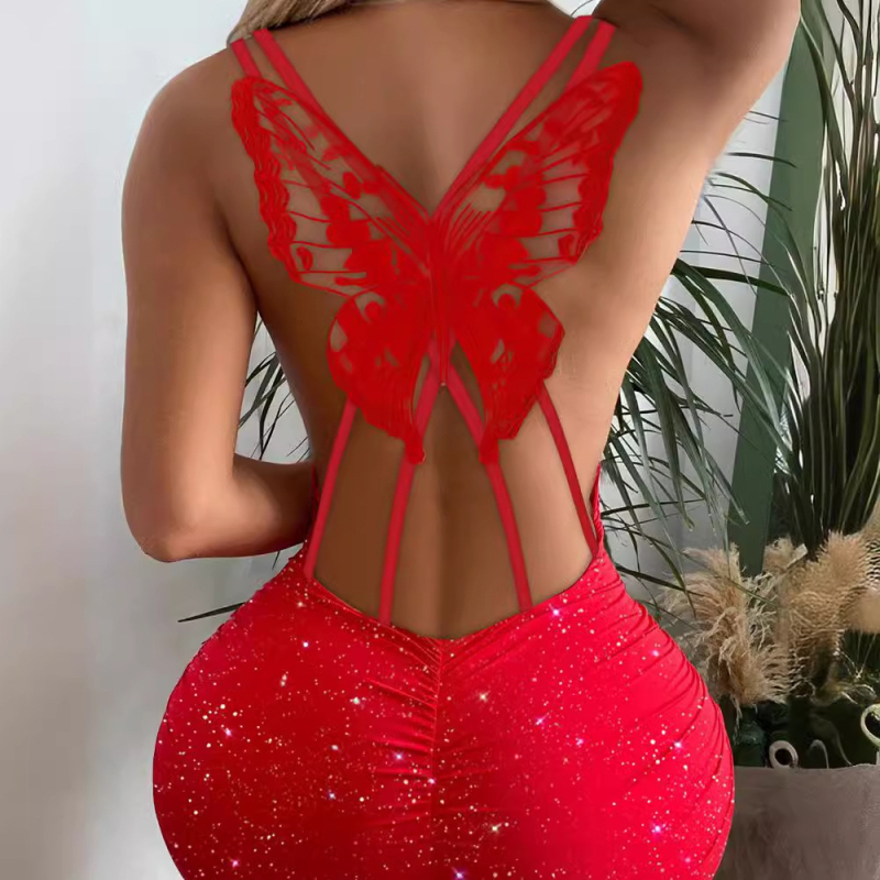 2024-es európai és amerikai határokon átnyúló divatos, pillangós, üreges, csillogós, rugalmas ruha