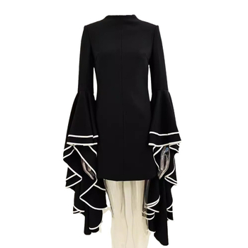 2023-as új európai és amerikai, határokon átnyúló dizájnú, eltúlzottan nagy fodros ujjú, derékkal karcsúsító, divatos, temperamentumos ruha