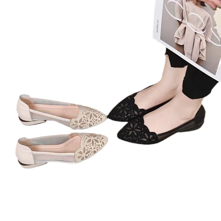 Határokon átnyúló anyacipők Női nyári puha talpú szandálok Női hálós, puha bőr, egyrétegű cipők Alacsony sarkú bőrcipők Vastag sarok Kerek orrú Üreges