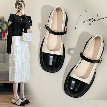 Z puha talpú, kis bőrcipő, fekete-fehér varrással, Mary Jane cipők, új, sokoldalú, sekély szájú, gyengéd fazonú francia mokaszinok nőknek