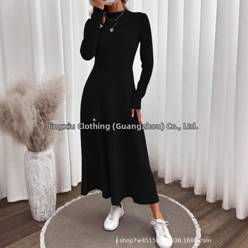 Európai és amerikai határokon átnyúló női ruházat Amazon új őszi és téli elegáns karcsúsított, kerek nyakú, egyszínű, kötött, csiszolás nélküli, laza ruha