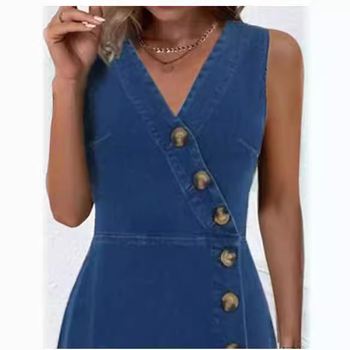 2023 Határokon átnyúló külkereskedelmi nyári új női szexi ujjatlan farmer szoknya európai és amerikai stílusú alkalmi vékony ruha nőknek