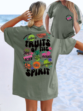 Határon átnyúló új termékek Szentlélek gyümölcsmintás kerek nyakú póló, lezser rövid ujjú tavaszi/nyári női ruházat barackszínű európai és amerikai pamutból