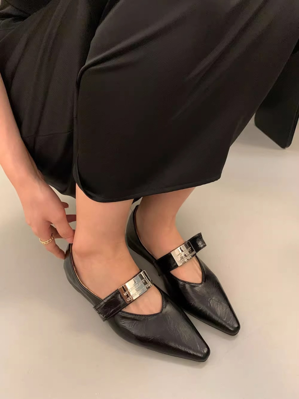 Francia stílusú, egyrétegű cipők, női cipők, 2024-es új, őszi és téli koreai stílusú, egykarakteres ezüst Mary Jane cipők, esti széllel, hegyes orrú