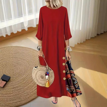 2024 AliExpress Amazon európai és amerikai ruha őszi robbanások temperamentumos gombnyomásos kereknyakú ruha raktáron