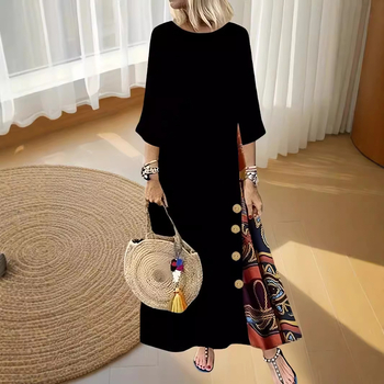 2024 AliExpress Amazon európai és amerikai ruha őszi robbanások temperamentumos gombnyomásos kereknyakú ruha raktáron