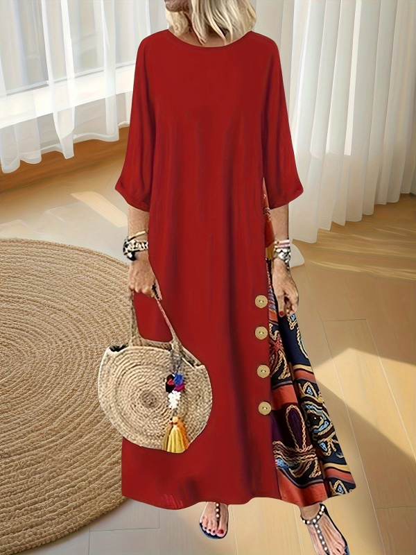 2024 AliExpress Amazon európai és amerikai ruha őszi robbanások temperamentumos gombnyomásos kereknyakú ruha raktáron