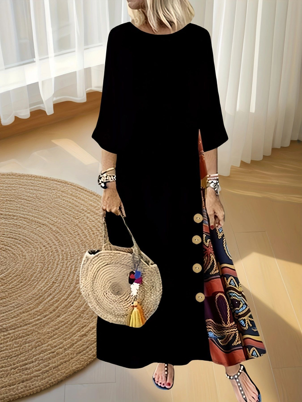 2024 AliExpress Amazon európai és amerikai ruha őszi robbanások temperamentumos gombnyomásos kereknyakú ruha raktáron