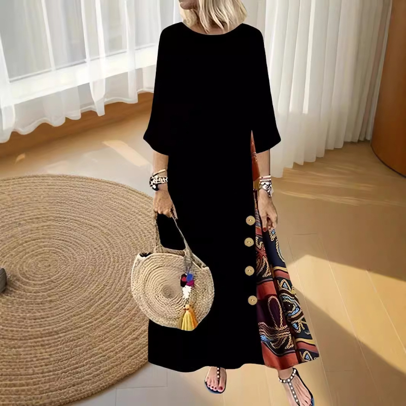 2024 AliExpress Amazon európai és amerikai ruha őszi robbanások temperamentumos gombnyomásos kereknyakú ruha raktáron