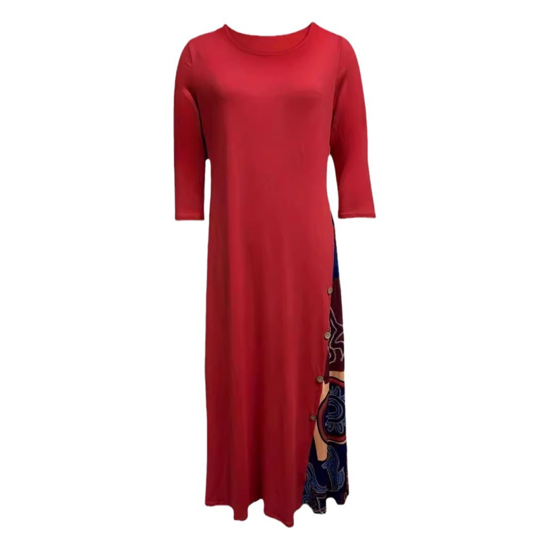 2024 AliExpress Amazon európai és amerikai ruha őszi robbanások temperamentumos gombnyomásos kereknyakú ruha raktáron