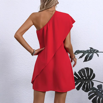 Határokon átnyúló amazon európai és amerikai temperamentumú szexi, hamis ferde vállú ruha, nyári vakációs ujjatlan, A-betűs szoknya