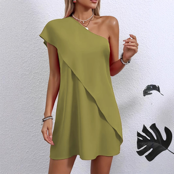 Határokon átnyúló amazon európai és amerikai temperamentumú szexi, hamis ferde vállú ruha, nyári vakációs ujjatlan, A-betűs szoknya