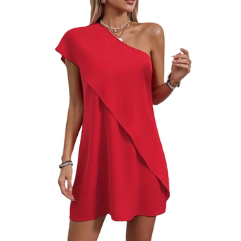 Határokon átnyúló amazon európai és amerikai temperamentumú szexi, hamis ferde vállú ruha, nyári vakációs ujjatlan, A-betűs szoknya