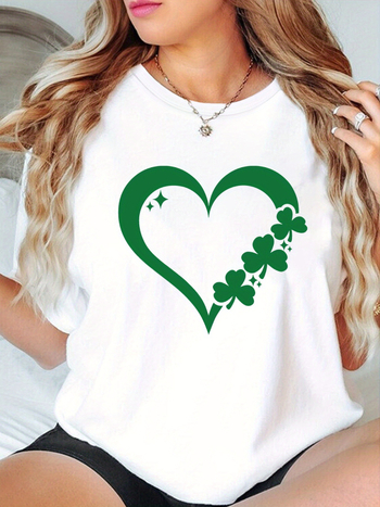 Női Szent Patrik-napi négylevelű lóhere mintás póló - lezser, rövid ujjú felső, tavaszi/nyári viselet