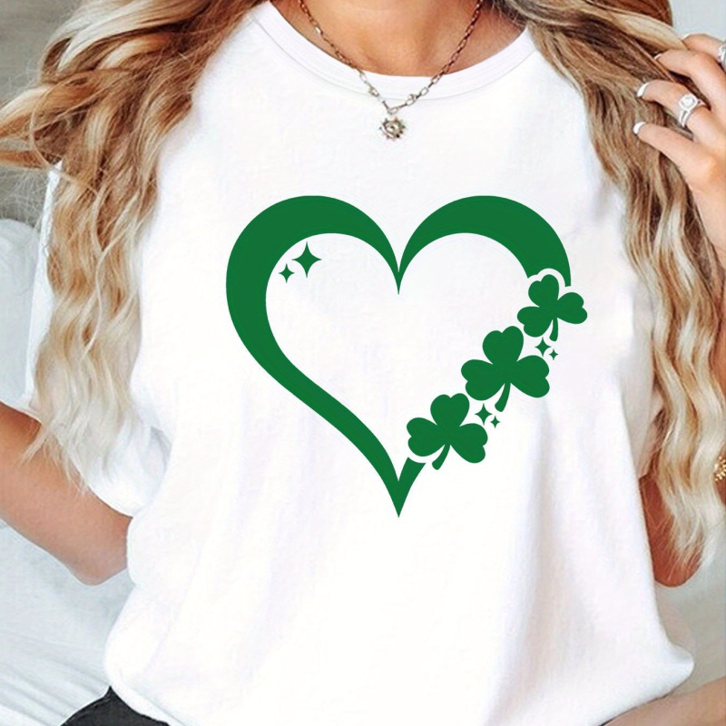 Női Szent Patrik-napi négylevelű lóhere mintás póló - lezser, rövid ujjú felső, tavaszi/nyári viselet