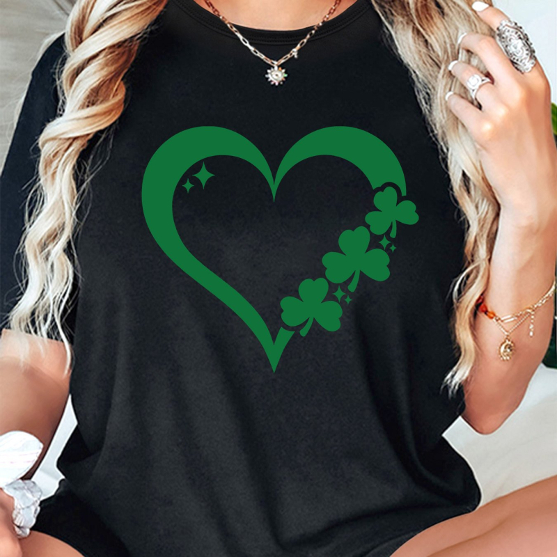 Női Szent Patrik-napi négylevelű lóhere mintás póló - lezser, rövid ujjú felső, tavaszi/nyári viselet