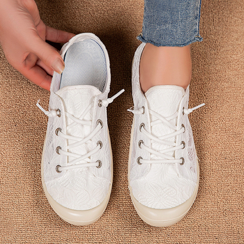 Νέα παπούτσια με χαμηλό πλέγμα, αναπνεύσιμα, από ύφασμα 36-43, λεπτά, λευκά παπούτσια από καμβά