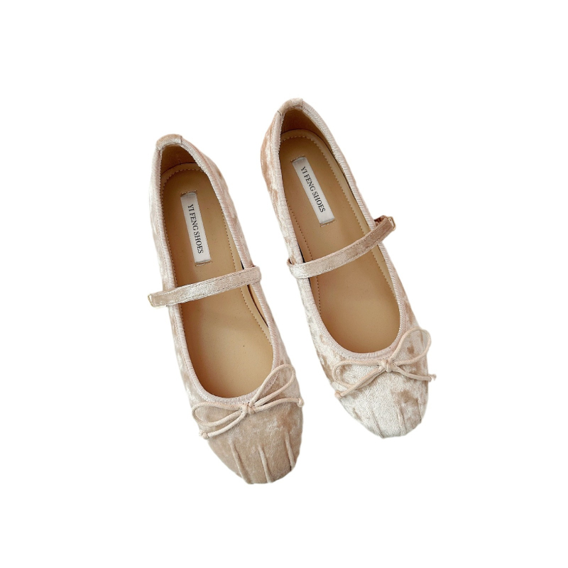 Női belső magasságnövelő cipők Francia velúr masni malacorrú balettcipők Női lapos talpú Mary Jane cipők csattal