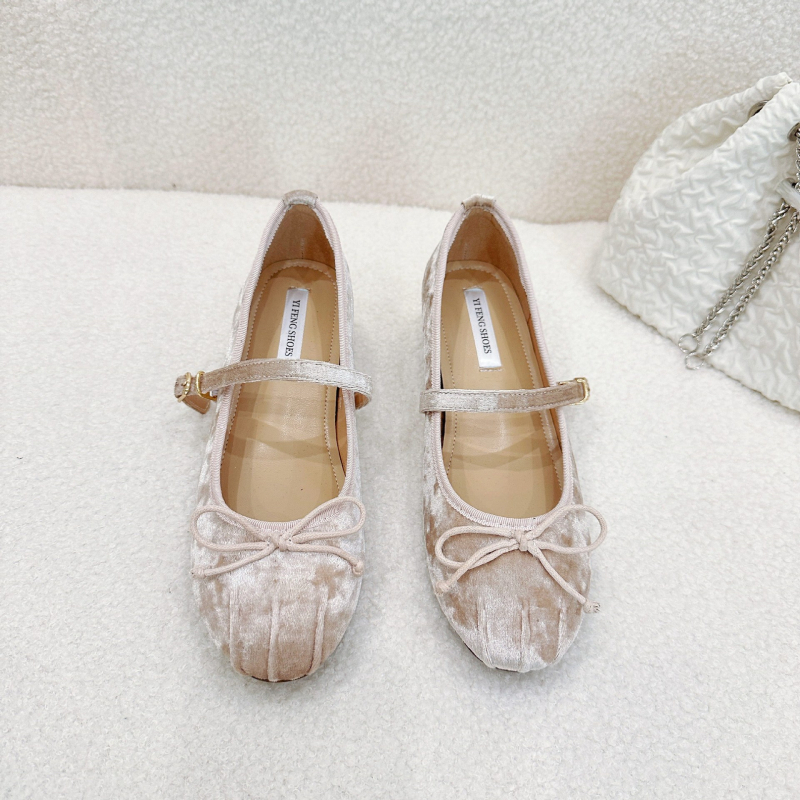 Női belső magasságnövelő cipők Francia velúr masni malacorrú balettcipők Női lapos talpú Mary Jane cipők csattal