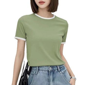 Kiárusítás Globális Határokon Átnyúló Női Vékony Színblokkos Húzózsinóros Rövid Ujjú Póló 200g Export Női Egyszínű Felső