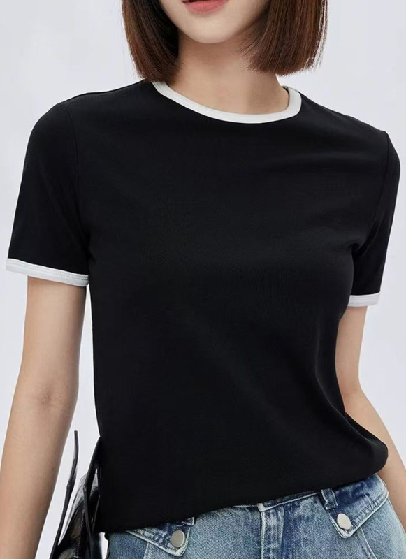 Kiárusítás Globális Határokon Átnyúló Női Vékony Színblokkos Húzózsinóros Rövid Ujjú Póló 200g Export Női Egyszínű Felső