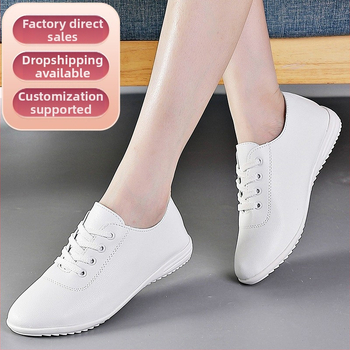Határon átnyúló lapos, puha talpú, fehér bőr női cipők tavaszi és nyári új, sokoldalú, lélegző, csúszásmentes női cipők 293