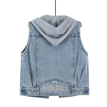 2021. aasta kevadine uus teksariie naiste pluss-suuruses lühike kapuutsiga suurte taskutega varrukateta jakk, mitmekülgne sall-top