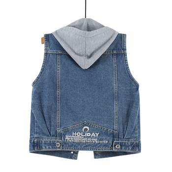 2021. aasta kevadine uus teksariie naiste pluss-suuruses lühike kapuutsiga suurte taskutega varrukateta jakk, mitmekülgne sall-top