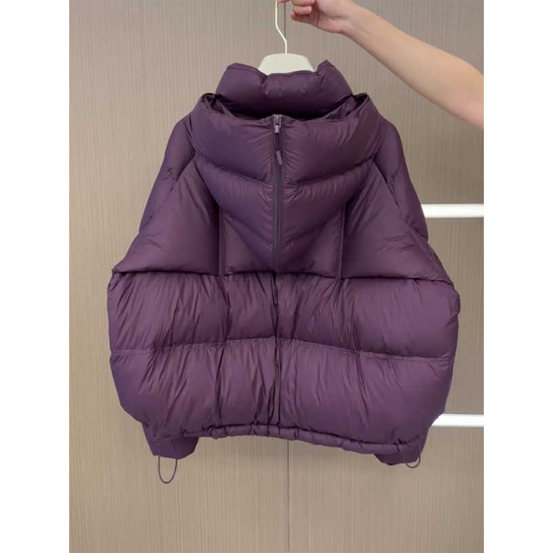 Szószlila, rövid, kapucnis, cipzáras, pamuttal bélelt női téli, koreai stílusú, könnyű, meleg kenyérkabát kis termetű nőknek