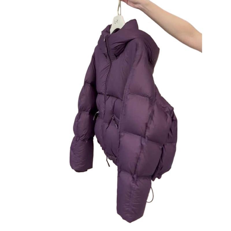 Szószlila, rövid, kapucnis, cipzáras, pamuttal bélelt női téli, koreai stílusú, könnyű, meleg kenyérkabát kis termetű nőknek