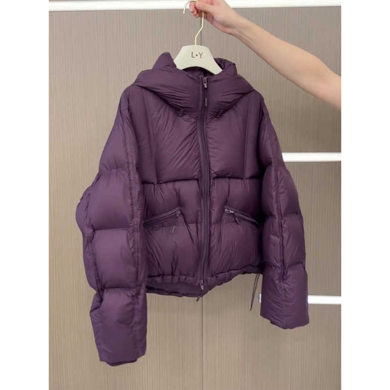 Szószlila, rövid, kapucnis, cipzáras, pamuttal bélelt női téli, koreai stílusú, könnyű, meleg kenyérkabát kis termetű nőknek