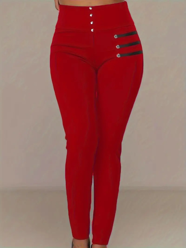 Európai és amerikai női határokon átnyúló új Amazon AliExpress forró magas derekú vékony, rugalmas gombos divatos hétköznapi nadrág