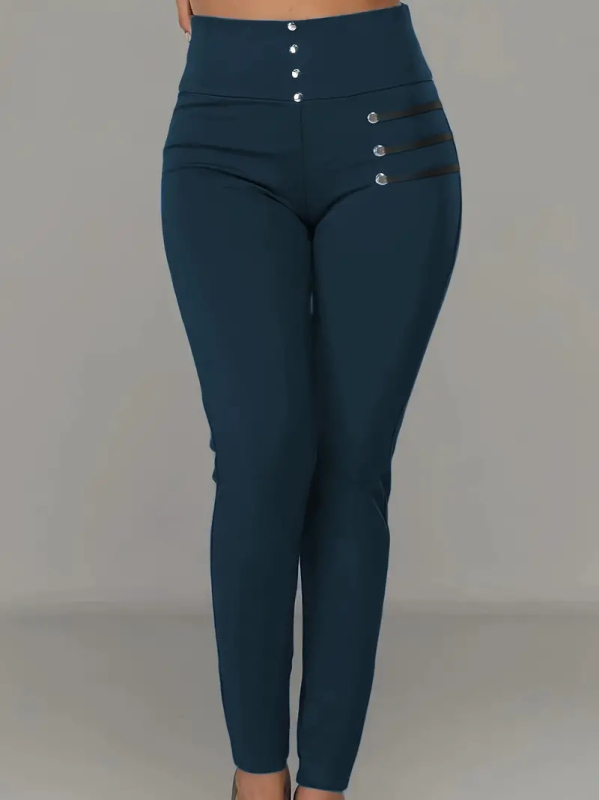 Európai és amerikai női határokon átnyúló új Amazon AliExpress forró magas derekú vékony, rugalmas gombos divatos hétköznapi nadrág