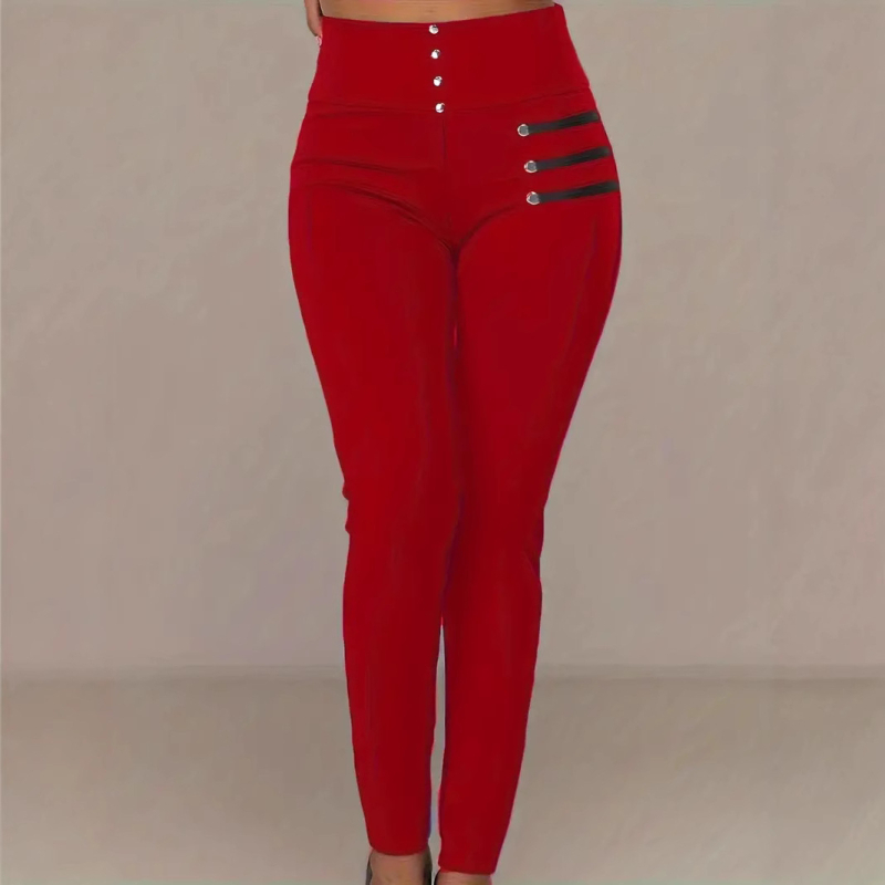 Európai és amerikai női határokon átnyúló új Amazon AliExpress forró magas derekú vékony, rugalmas gombos divatos hétköznapi nadrág