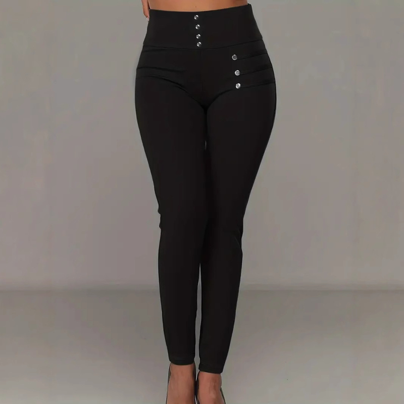 Európai és amerikai női határokon átnyúló új Amazon AliExpress forró magas derekú vékony, rugalmas gombos divatos hétköznapi nadrág