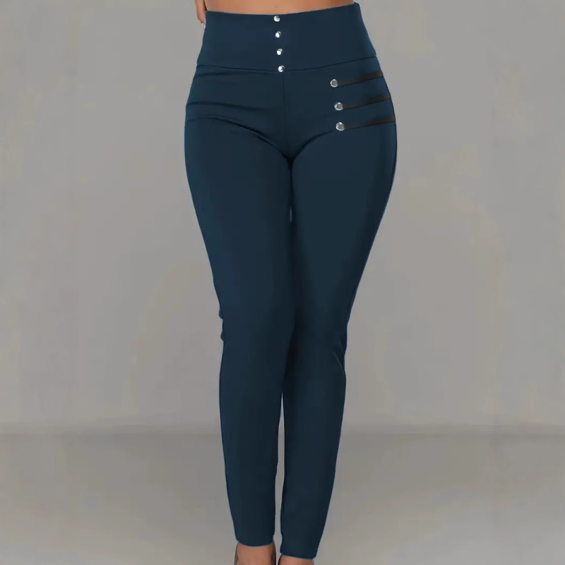 Európai és amerikai női határokon átnyúló új Amazon AliExpress forró magas derekú vékony, rugalmas gombos divatos hétköznapi nadrág