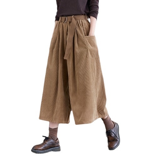 Sügis-talvised vintage kõrge vöökohaga fliisist laiad püksid, naiste lahtised pluss paksud velvetist paksud püksid, seelik, suured capri püksid, trendikad