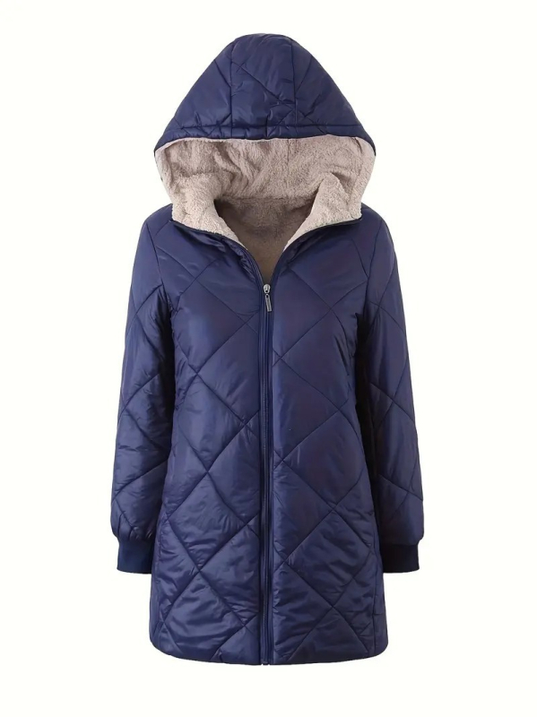 Népszerű 2025 őszi és téli új női bő bársony kapucnis középhosszú pamutkabát, hosszú ujjú dzseki, tiszta színű felső pamutdzseki