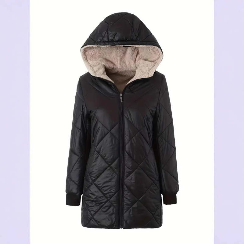 Népszerű 2025 őszi és téli új női bő bársony kapucnis középhosszú pamutkabát, hosszú ujjú dzseki, tiszta színű felső pamutdzseki