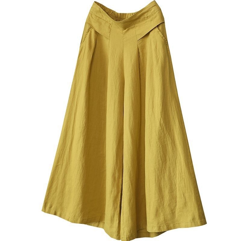 Nyári pamut és lenvászon lezser nadrág retró plus size bő szárú nadrág nyári bő egyszínű lapos derekú pamut és lenvászon nadrág szoknya rövidített nadrág nőknek