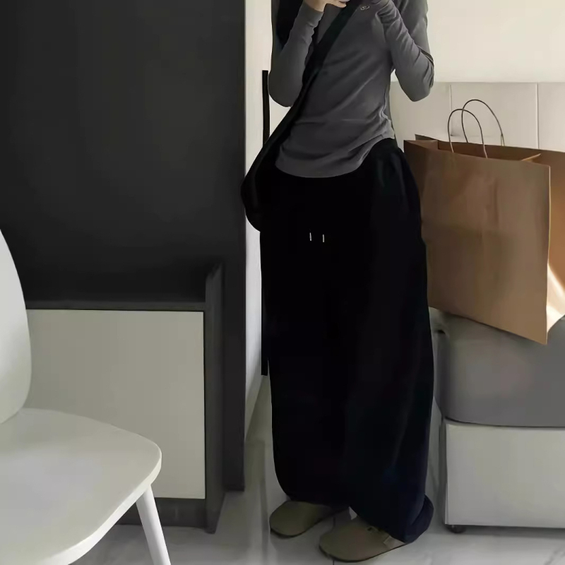 Y2K laisvalaikio pilkos juodos virvės nėrinių aukštu juosmeniu laisvo juosmens sportinės kelnės moterims