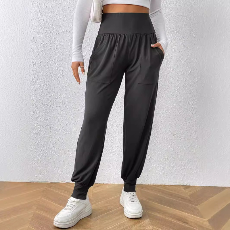 2024 m. tarpvalstybinės Europos ir Amerikos „Amazon“ vienspalvės kelnės su aukštu juosmeniu, juodos plačios juosmens, įstrižos kišenės, hareminės laisvalaikio kelnės su mažomis kojomis.