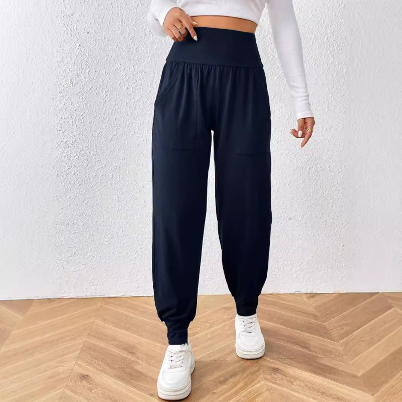 2024 m. tarpvalstybinės Europos ir Amerikos „Amazon“ vienspalvės kelnės su aukštu juosmeniu, juodos plačios juosmens, įstrižos kišenės, hareminės laisvalaikio kelnės su mažomis kojomis.